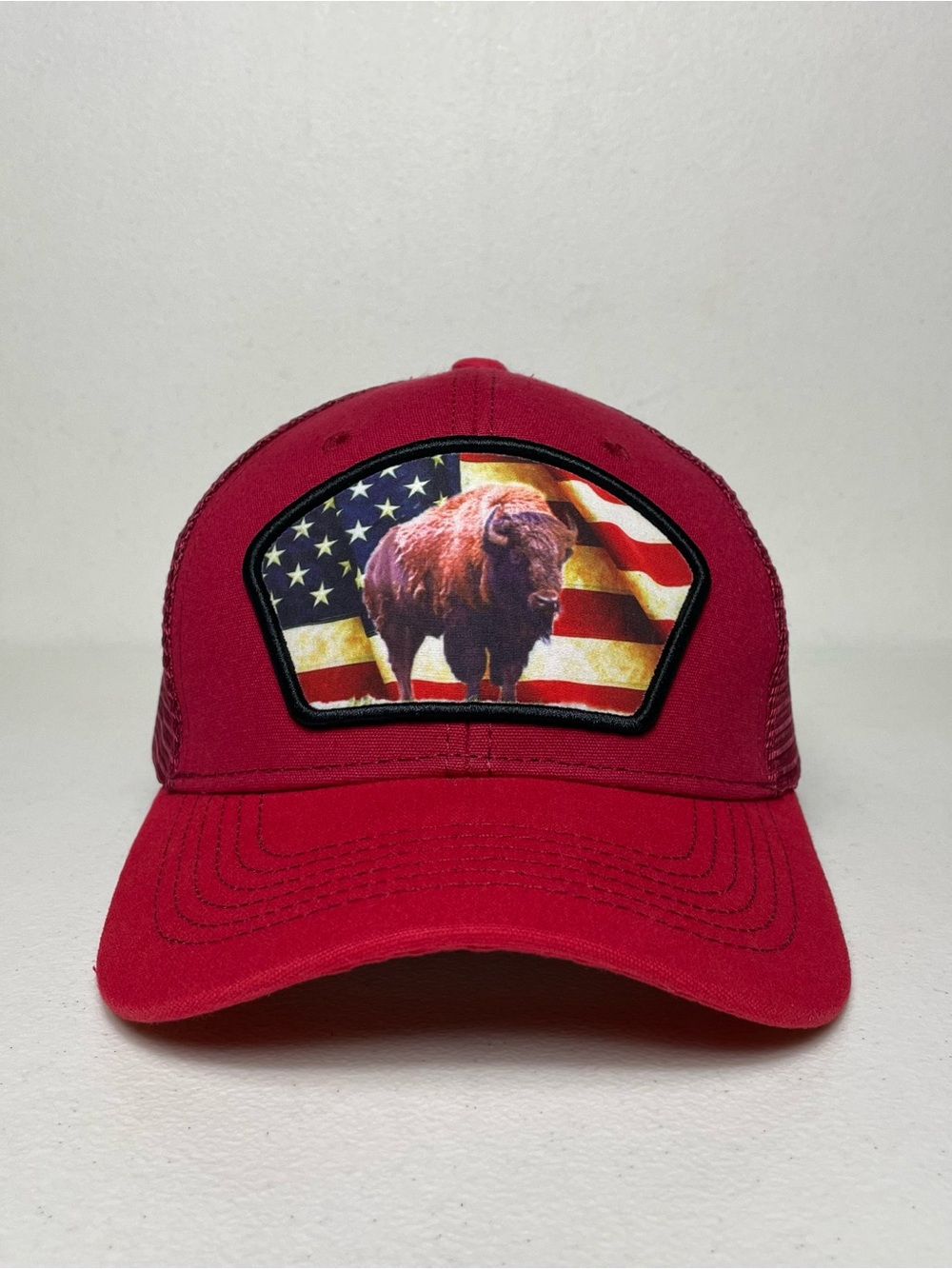 United States USA Flag Bison Buffalo Patch Snapback Trucker Hat